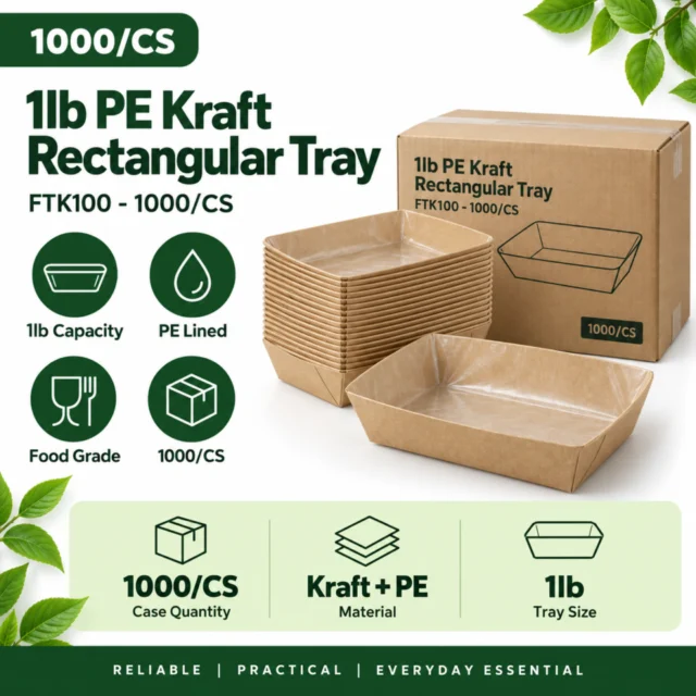 1lb PE Kraft Rectangular Tray - FTK100 - 1000/CS