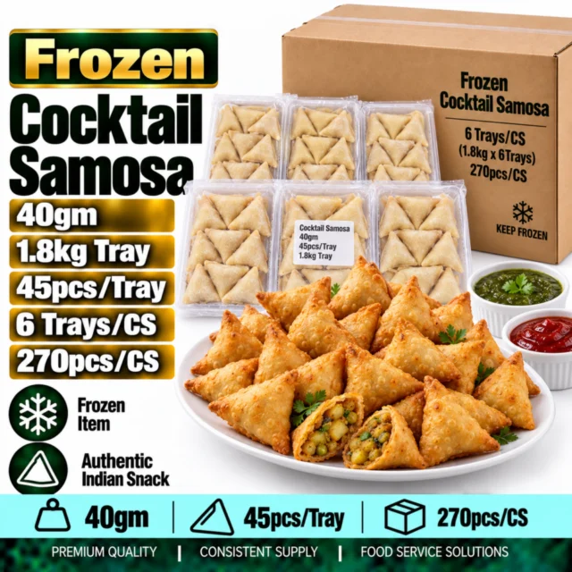 Frozen 40gm Cocktail Samosa Tray (1.8kg) - 45pcs/Tray - (1.8kgx6Trays/CS)/(270pcs/CS)