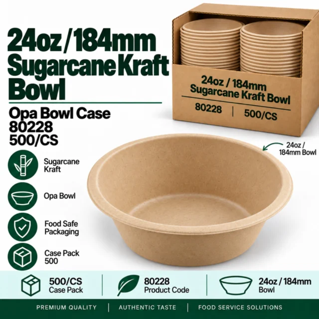 24oz / 184mm Sugarcane Kraft / Opa Bowl Case - 80228 = 500/CS