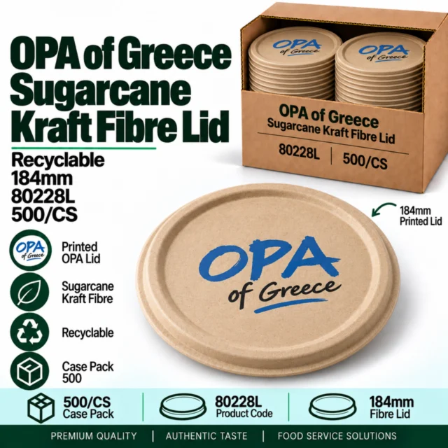 Opa Sugarcane Kraft Fibre Lid for 24oz Sugarcane Fibre Bowl Case (Recyclable) - 184mm - 500/CS (80228L)
