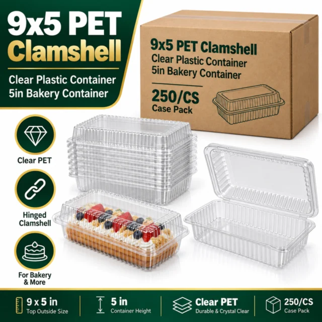 9X5 PET Clamshell Clear Plastic Container Case / 5in Bakery Container Case - 250/CS