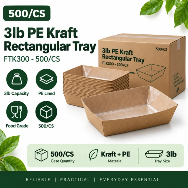 3lb PE Kraft Rectangular Tray - FTK300 - 500/CS