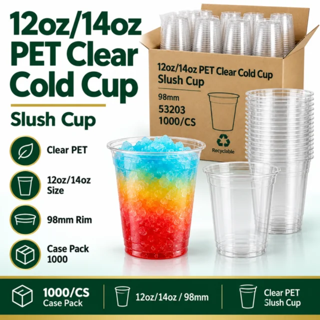 12oz\14oz PET Clear Cold Cup / Slush Cup Case (Recyclable) - 98mm - 1000/CS (53203)