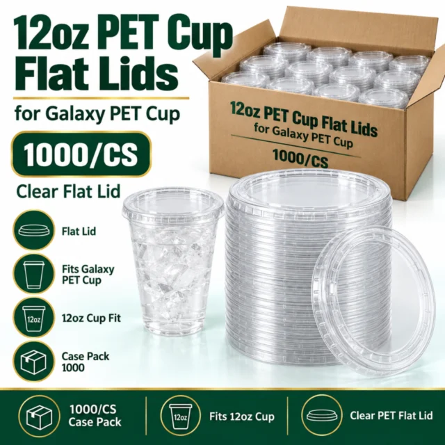 12oz Pet Cup Flat Lids for Galaxy Pet Cup Case - 1000/CS