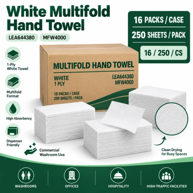 Hand Towel – Multifold – White - 1ply - (LEA644380) - (MFW4000) - 16/250/CS