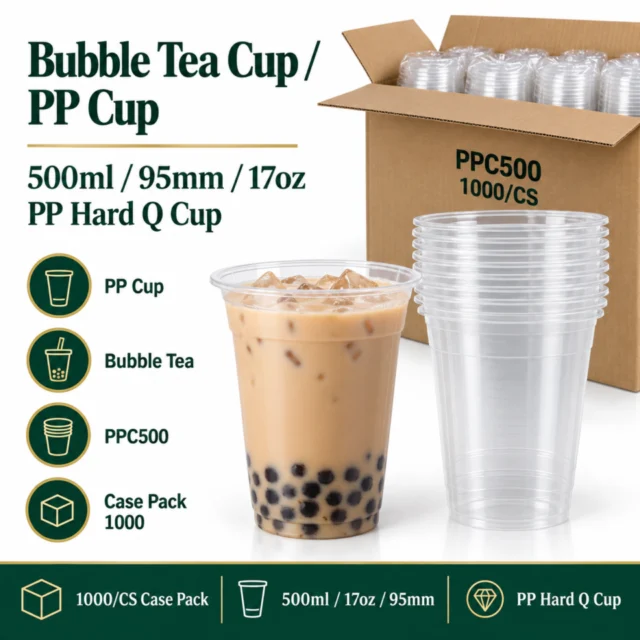 Bubble Tea Cup / PP Cup 500ml / 95mm / 7oz / PP Hard Q Cup / Case- PPC500 - 1000/CS