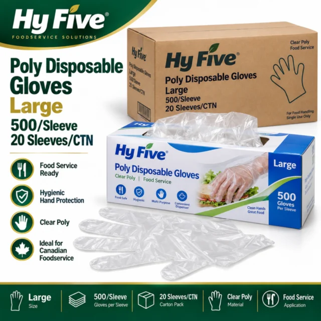 Hy Five Poly Disposable Gloves - Large 500/Sleeve (20Sleeves/CTN)