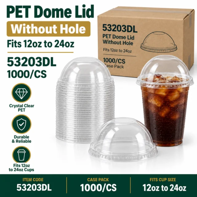 PET Dome Lid Without Hole for 12-24oz PET Clear Cold Cup - 53203DL - 1000/CS