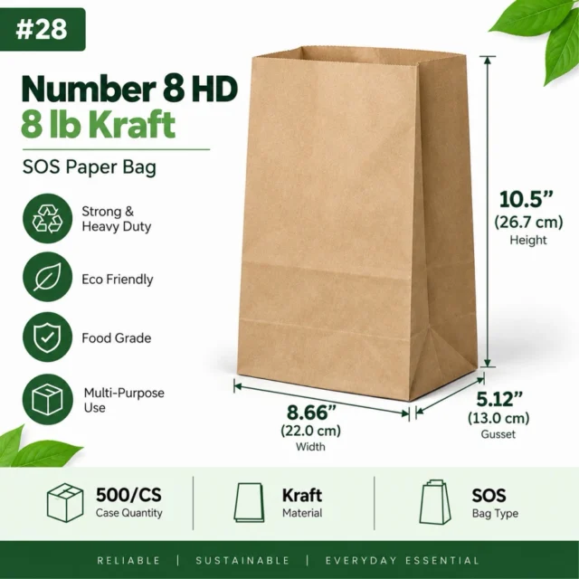Paper Bag – Number 1 CH (1lb) Kraft 500 pcs Bundle (8 Bundles/CS) / (8000/CS)