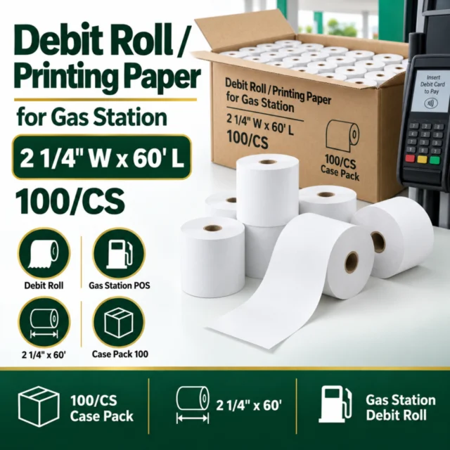 Debit Roll / Printing Paper for Gas Station - 2 1/4" Wx60' L -100/CS