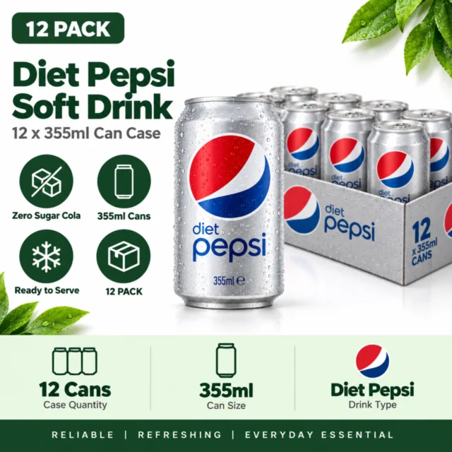Diet Pepsi Soft Drink - 12x355ml Can Case