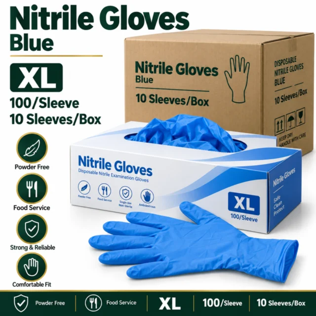 Nitrile Gloves – Blue – XL 100/Sleeve - (10Sleeves/Box)