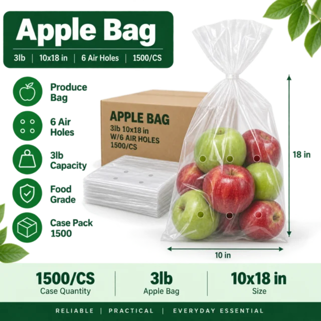 Apple Bag 3lb 10x18 W/6 Air Holes 1500/CS