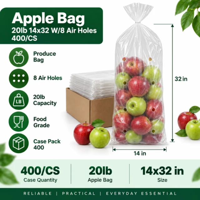 Apple Bag 20lb 14x32 W/8 Air Holes 400/CS