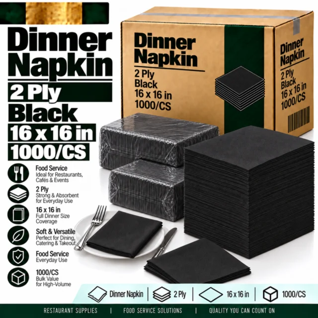 Napkin – Dinner – 2 Ply – Black – 16×16" - 1000/CS