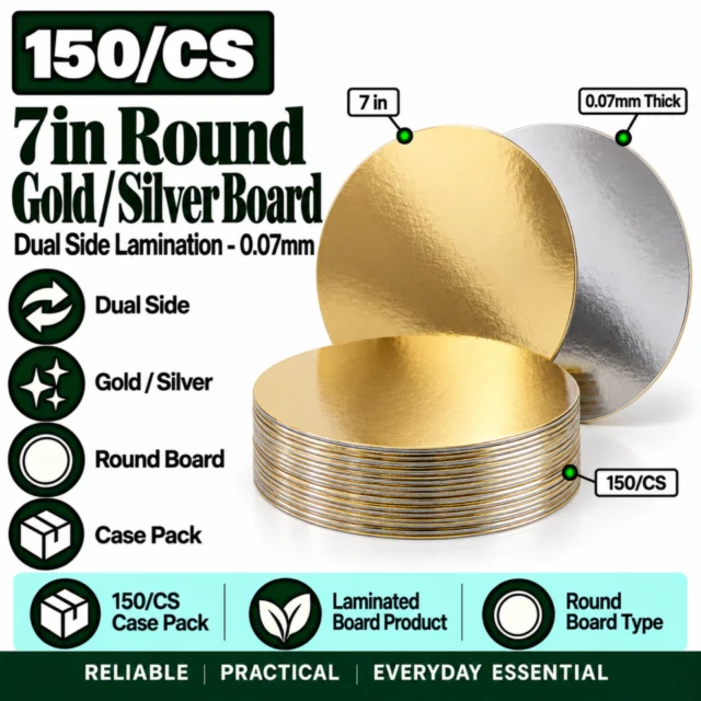7in Round Gold / Silver Laminated Board (Dual Side lamination) - 0.07mm thick - 150/CS
