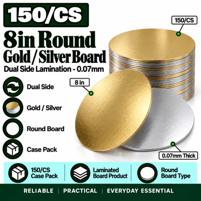 8in Round Gold / Silver Laminated Board (Dual Side lamination) - 0.07mm - 150/CS