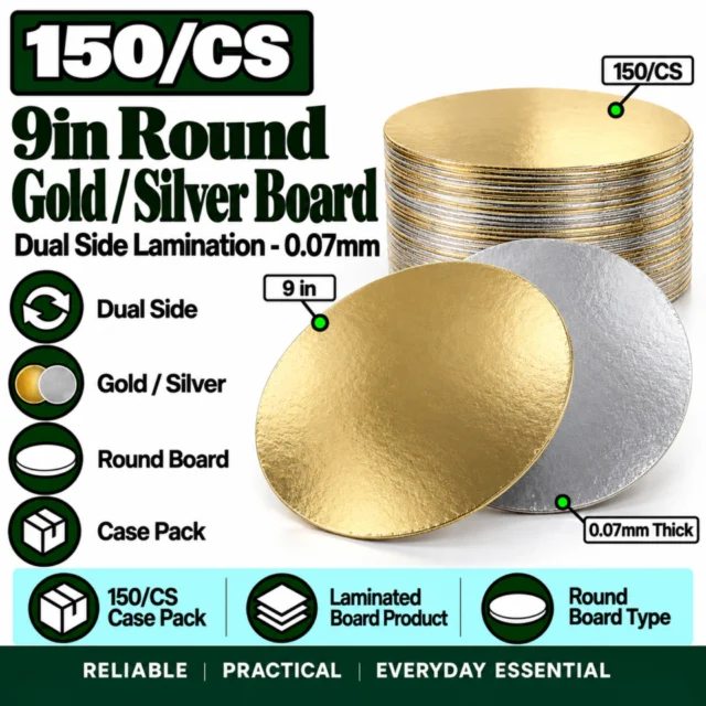 9in Round Gold / Silver Laminated Board (Dual Side lamination) - 0.07mm - 150/CS
