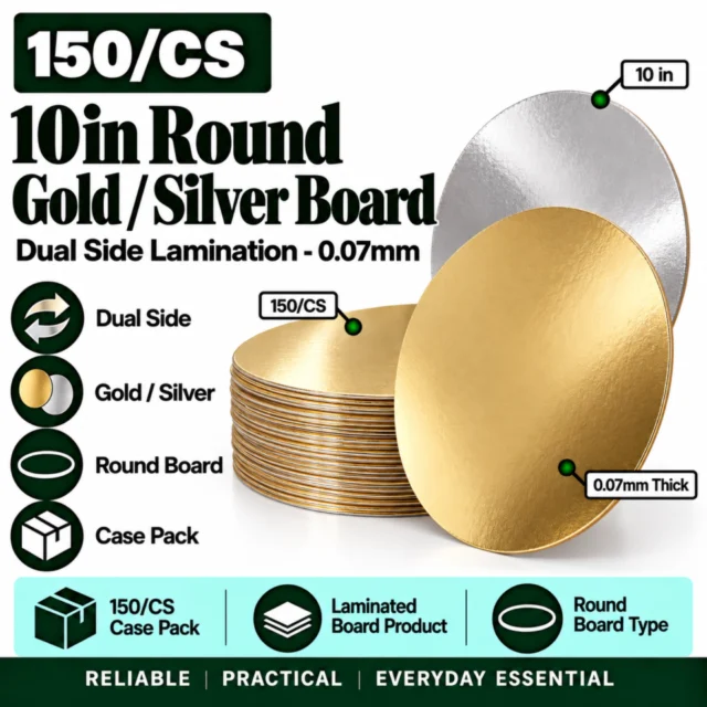 10in Round Gold / Silver Laminated Board (Dual Side lamination) - 0.07mm thick - 150/CS