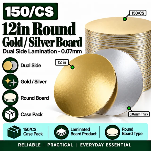 12in Round Gold / Silver Laminated Board (Dual Side lamination) - 0.07mm thick - 150/CS