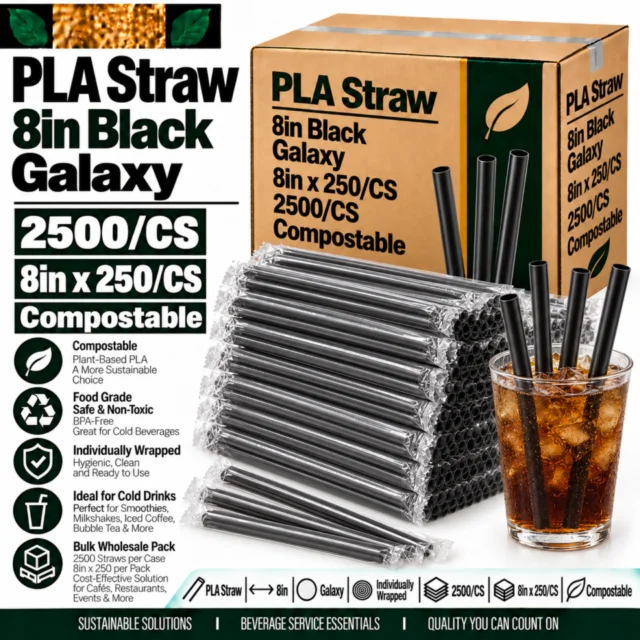 Straw – PLA – 8in - Black - Galaxy - 8in x 250/CS = 2500/CS