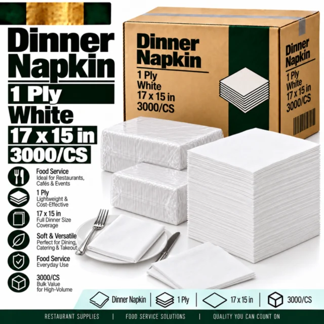 Napkin – Dinner – 1 Ply - White - 17x15" - 3000/CS