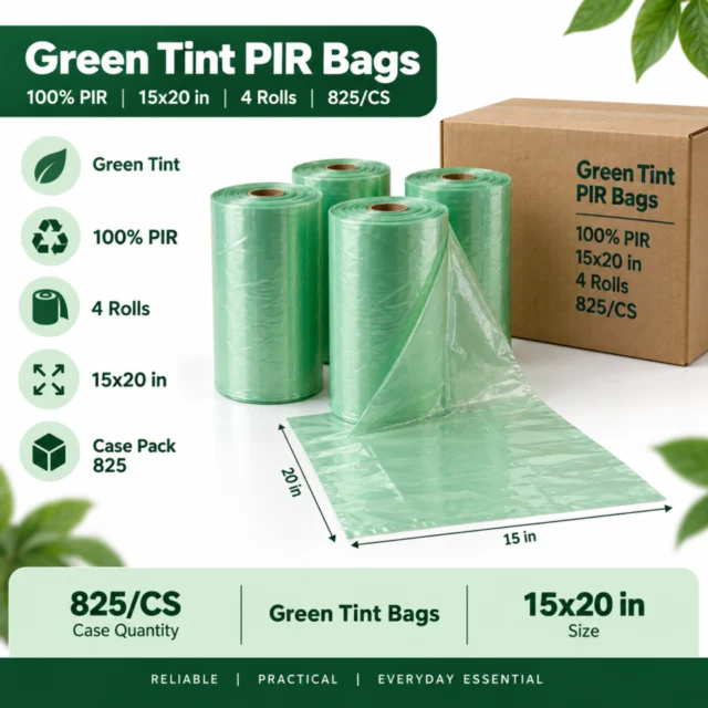 Green Tint 100% PIR Bags 15x20 4 Roll/825/CS