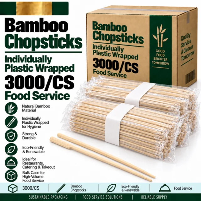 Bamboo Plastic Chopstick Individually Plastic Wrapped - 3000/CS