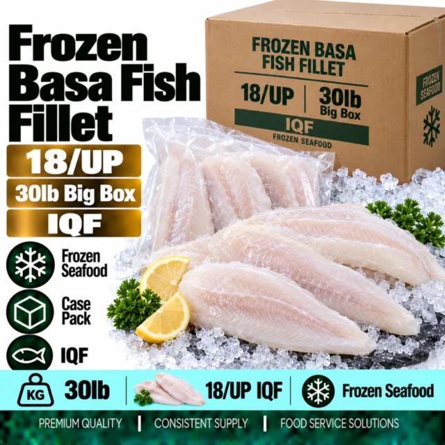 Frozen Basa Fish Fillet Case - 18/UP, 30lb (IQF) (Big Box)