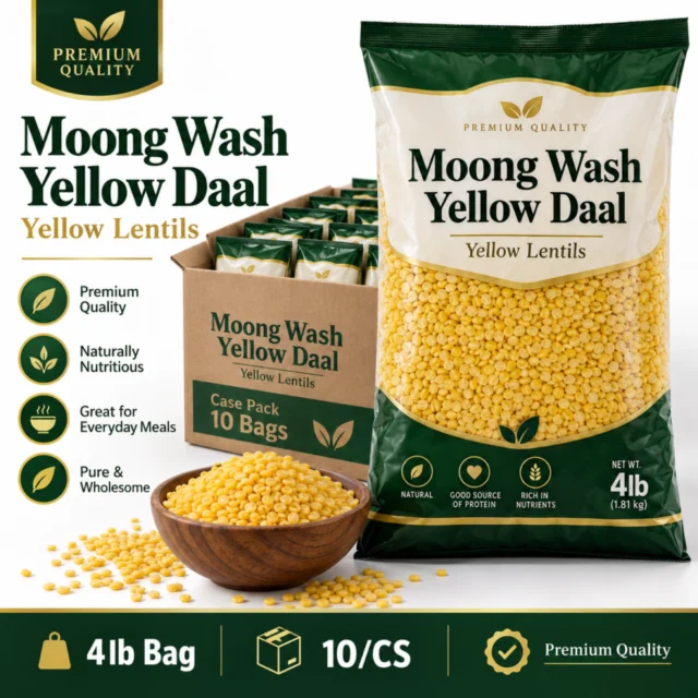 Moong Wash Yellow Daal / Lentils- 4lb Bag (10/CS)
