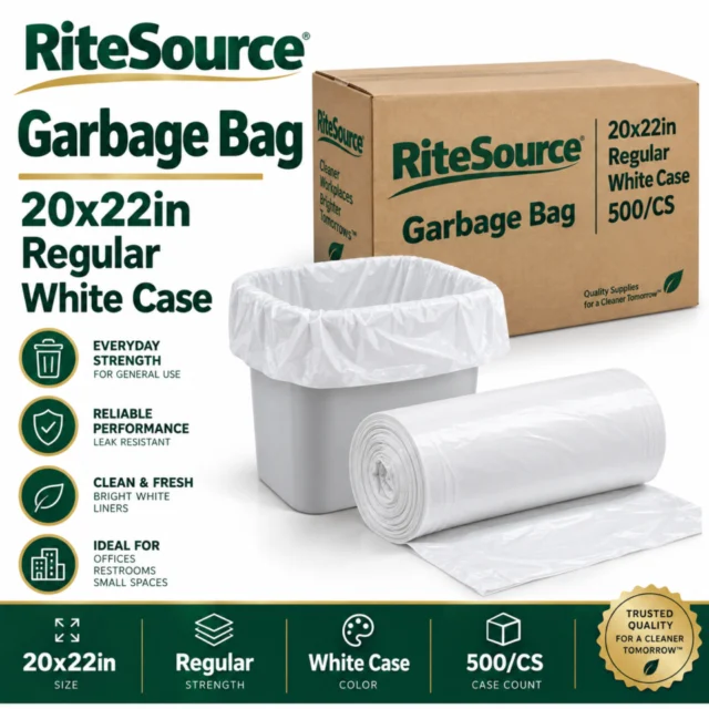 Garbage Bag – 20x22in – Regular - White Case - RiteSource - 500/CS