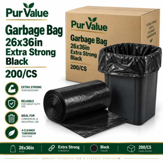Garbage Bag – 26x36in – Extra Strong – Black - Pur Value - 200/CS