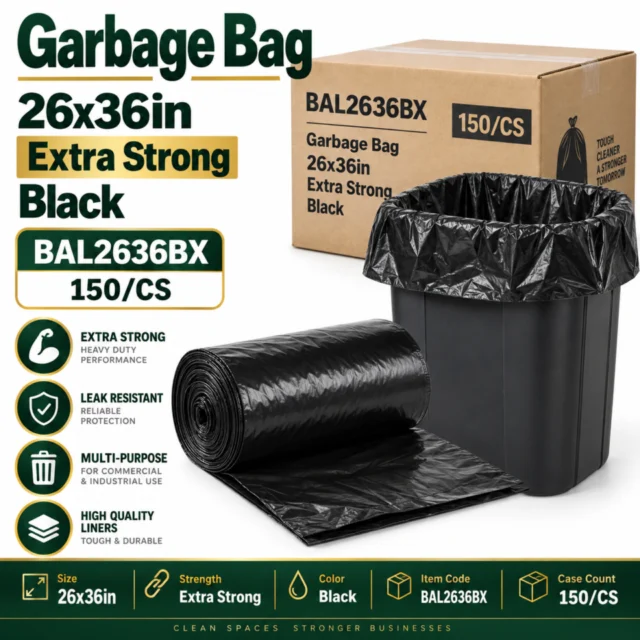 Garbage Bag – 26x36in – Extra Strong - Black - BAL2636BX - 150/CS