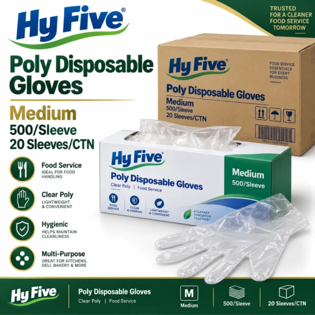 Hy Five Poly Disposable Gloves - Medium 500/Sleeve  (20Sleeves/CTN)