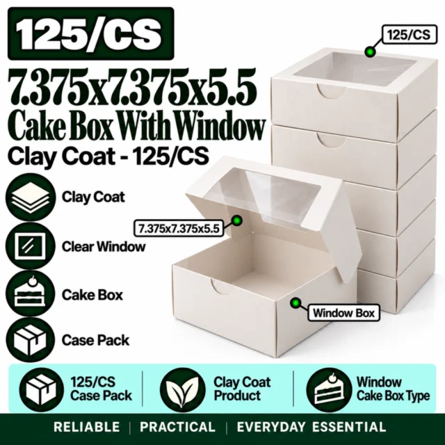 7.375x7.375x5.5 Clay Coat Cake Box With Window 125/CS