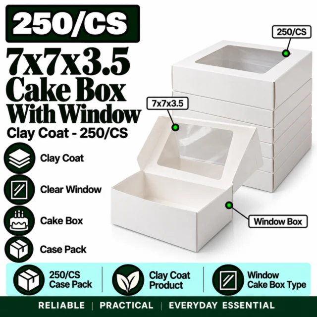 7x7x3.5 Clay Coat Cake Box With Window 250/CS