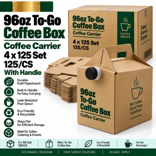 96oz To-Go Coffee Box / Coffee Carrier Box with Handle - 4x125 Set - 125/CS
