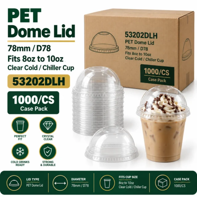 Pet Dome Lid for 8oz to 10oz / 78mm / D78 Pet Clear Cold / Chiller Cup Case - 53202DLH - 1000/CS