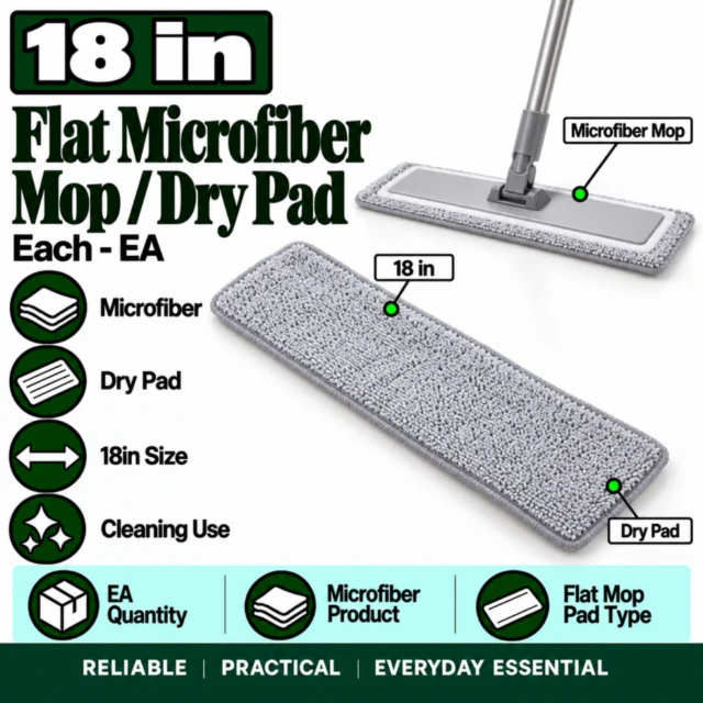 18in Flat Microfiber Mop / Dry Pad EA