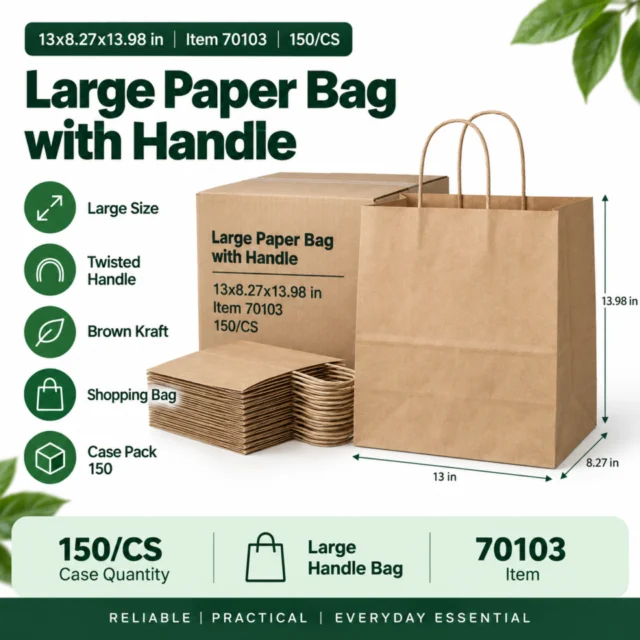 Paper Bag – Large – with Handle 13x8.27x13.98 - 70103 - 150/CS