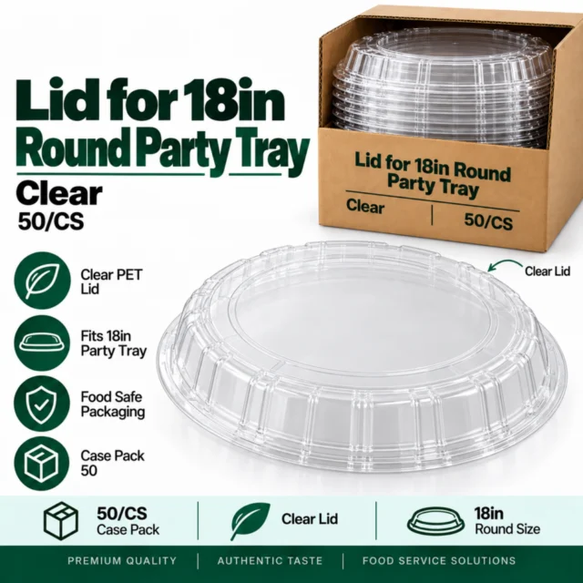 Lid for 18in Round Party Tray - Clear - 50/CS