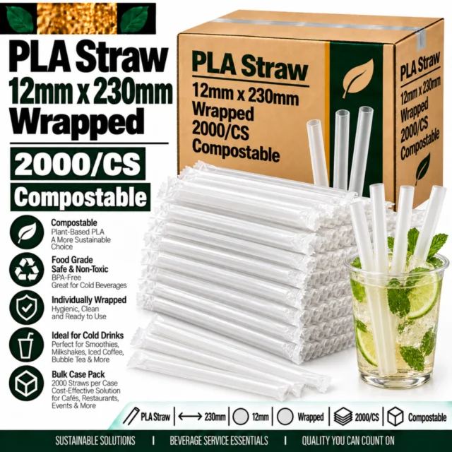 Straw – PLA – 12mm x 230mm Case - Wrapped - 2000/CS