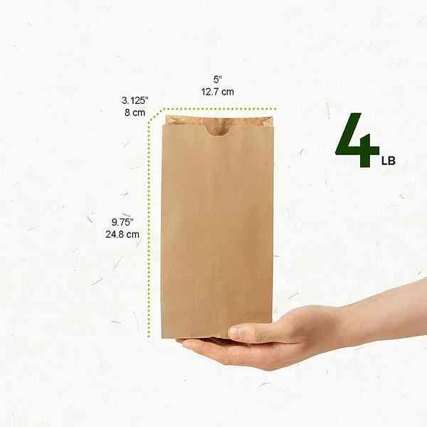 Paper Bag – Number 4 CH (4lb) Kraft 500 pcs Bundle (4 Bundles/CS) / (2000/CS)